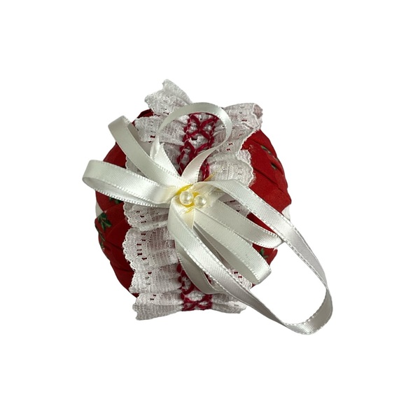 Vintage Handmade Folded Fabric Star Ribbon Christmas Ball Ornaments Set of 6 - Picture 8 of 15